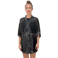 Black Tourmaline Stone Geometric Pattern Half Sleeve Chiffon Kimono by SpinnyChairDesigns