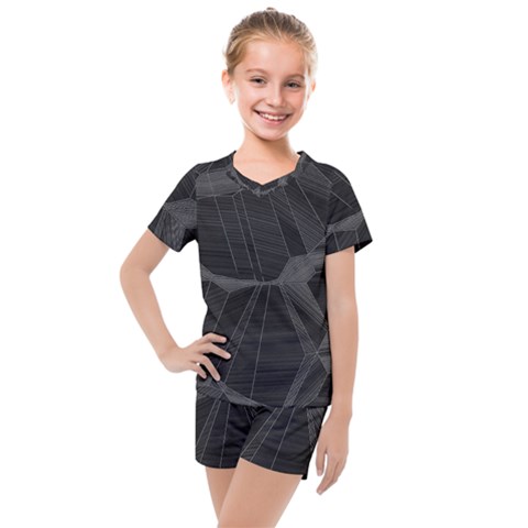 Black Tourmaline Stone Geometric Pattern Kids  Mesh Tee And Shorts Set by SpinnyChairDesigns