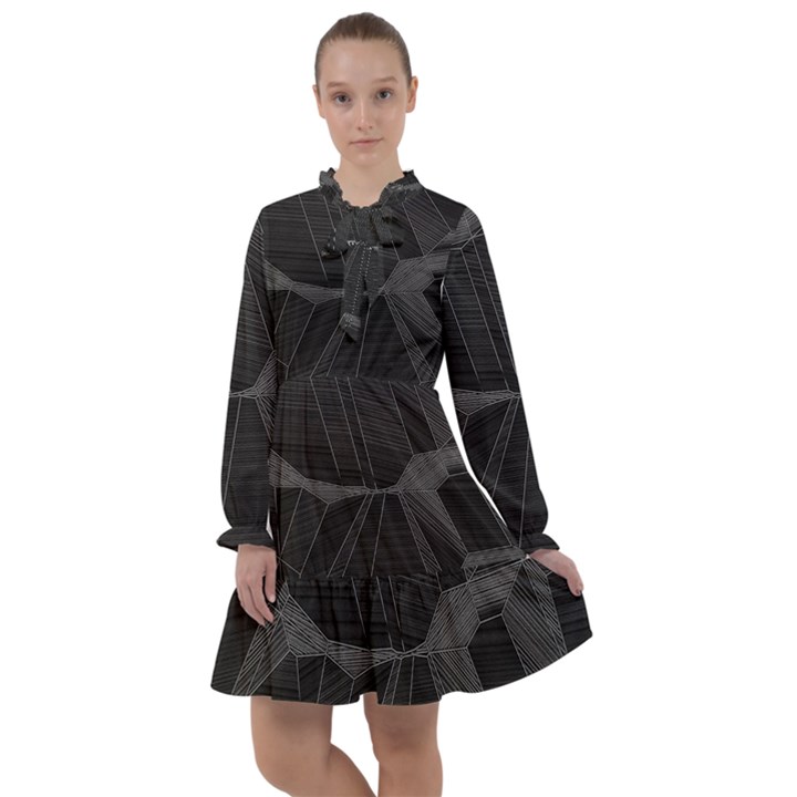 Black Tourmaline Stone Geometric Pattern All Frills Chiffon Dress