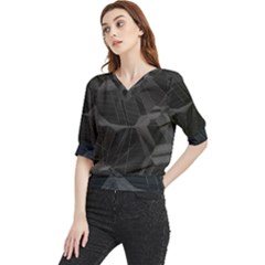 Black Tourmaline Stone Geometric Pattern Quarter Sleeve Blouse