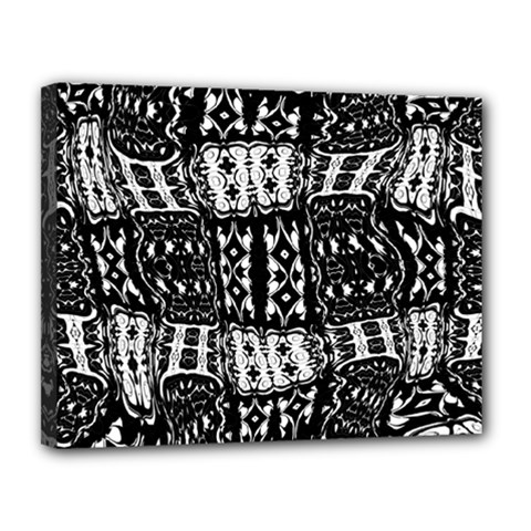 Abstract Black And White Stripes Checkered Pattern Canvas 14  X 11  (stretched) by SpinnyChairDesigns