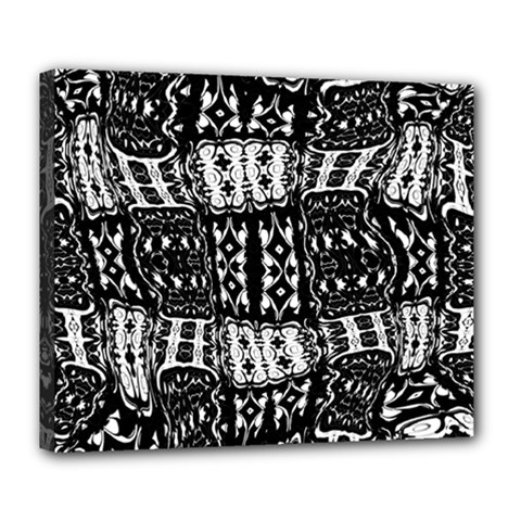 Abstract Black And White Stripes Checkered Pattern Deluxe Canvas 24  X 20  (stretched) by SpinnyChairDesigns