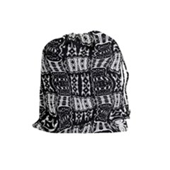 Abstract Black And White Stripes Checkered Pattern Drawstring Pouch (large) by SpinnyChairDesigns