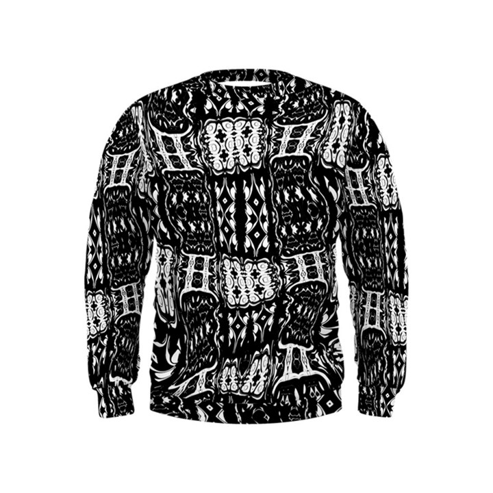 Abstract Black and White Stripes Checkered Pattern Kids  Sweatshirt