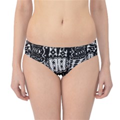 Abstract Black And White Stripes Checkered Pattern Hipster Bikini Bottoms by SpinnyChairDesigns