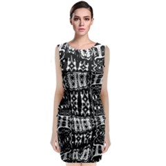 Abstract Black And White Stripes Checkered Pattern Sleeveless Velvet Midi Dress by SpinnyChairDesigns