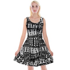 Abstract Black And White Stripes Checkered Pattern Reversible Velvet Sleeveless Dress by SpinnyChairDesigns