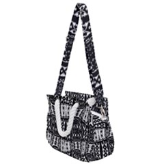 Abstract Black And White Stripes Checkered Pattern Rope Handles Shoulder Strap Bag by SpinnyChairDesigns