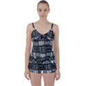 Abstract Black and White Stripes Checkered Pattern Tie Front Two Piece Tankini View1