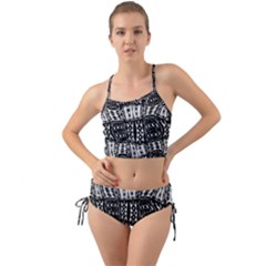 Abstract Black And White Stripes Checkered Pattern Mini Tank Bikini Set by SpinnyChairDesigns