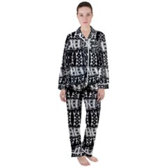 Abstract Black And White Stripes Checkered Pattern Satin Long Sleeve Pyjamas Set by SpinnyChairDesigns