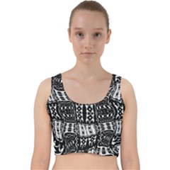 Abstract Black And White Stripes Checkered Pattern Velvet Racer Back Crop Top by SpinnyChairDesigns