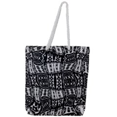 Abstract Black And White Stripes Checkered Pattern Full Print Rope Handle Tote (large) by SpinnyChairDesigns