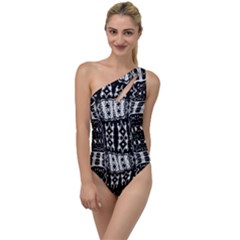 Abstract Black And White Stripes Checkered Pattern To One Side Swimsuit by SpinnyChairDesigns