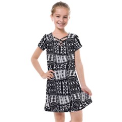 Abstract Black And White Stripes Checkered Pattern Kids  Cross Web Dress by SpinnyChairDesigns