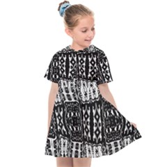 Abstract Black And White Stripes Checkered Pattern Kids  Sailor Dress by SpinnyChairDesigns