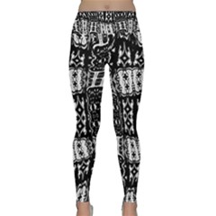 Abstract Black And White Stripes Checkered Pattern Lightweight Velour Classic Yoga Leggings by SpinnyChairDesigns