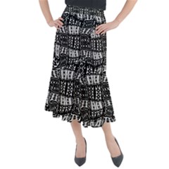 Abstract Black And White Stripes Checkered Pattern Midi Mermaid Skirt by SpinnyChairDesigns