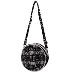 Abstract Black And White Stripes Checkered Pattern Crossbody Circle Bag by SpinnyChairDesigns