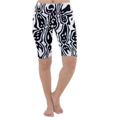 Black And White Abstract Stripe Pattern Cropped Leggings  by SpinnyChairDesigns