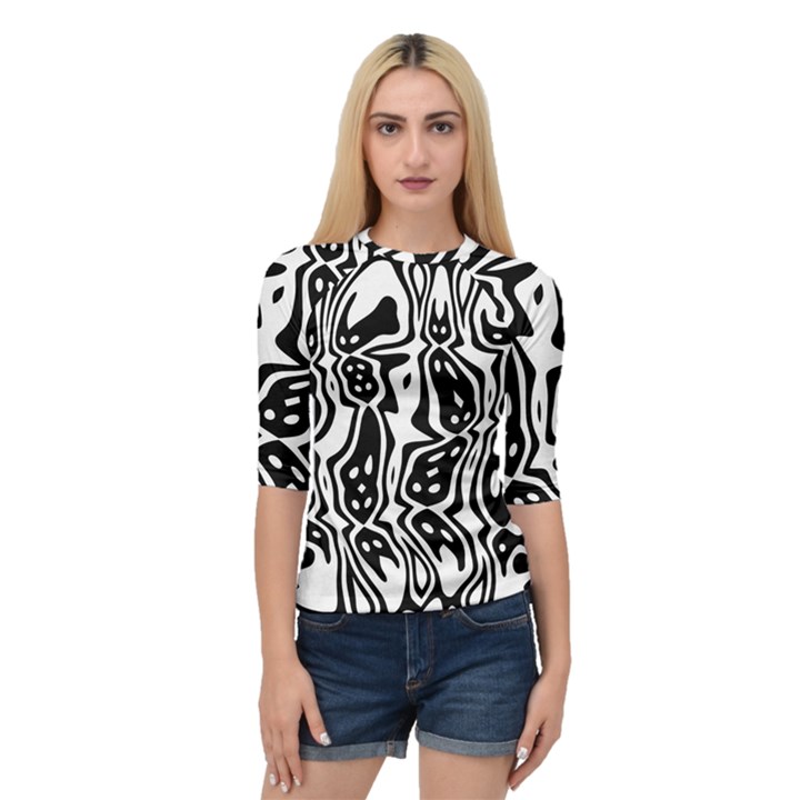 Black and White Abstract Stripe Pattern Quarter Sleeve Raglan Tee