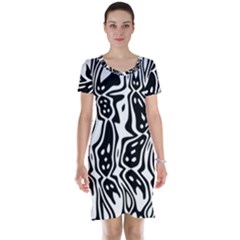 Black And White Abstract Stripe Pattern Short Sleeve Nightdress by SpinnyChairDesigns