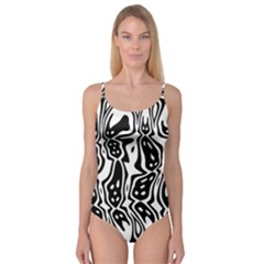 Black And White Abstract Stripe Pattern Camisole Leotard  by SpinnyChairDesigns