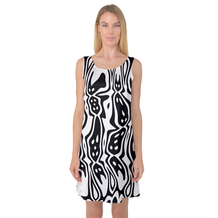 Black and White Abstract Stripe Pattern Sleeveless Satin Nightdress