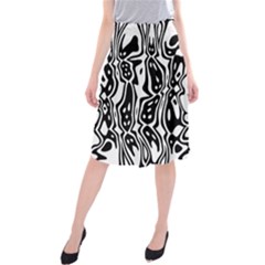 Black And White Abstract Stripe Pattern Midi Beach Skirt by SpinnyChairDesigns