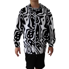 Black And White Abstract Stripe Pattern Kids  Hooded Windbreaker by SpinnyChairDesigns