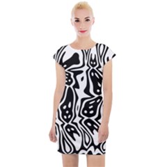 Black And White Abstract Stripe Pattern Cap Sleeve Bodycon Dress by SpinnyChairDesigns