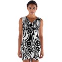 Black and White Abstract Stripe Pattern Wrap Front Bodycon Dress View1