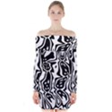 Black and White Abstract Stripe Pattern Long Sleeve Off Shoulder Dress View1