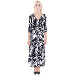 Black And White Abstract Stripe Pattern Quarter Sleeve Wrap Maxi Dress by SpinnyChairDesigns