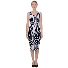 Black And White Abstract Stripe Pattern Sleeveless Pencil Dress by SpinnyChairDesigns