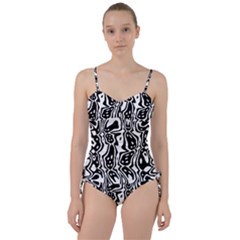 Black And White Abstract Stripe Pattern Sweetheart Tankini Set