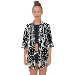 Black And White Abstract Stripe Pattern Open Front Chiffon Kimono by SpinnyChairDesigns