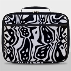 Black And White Abstract Stripe Pattern Full Print Lunch Bag by SpinnyChairDesigns