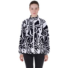 Black And White Abstract Stripe Pattern Women s High Neck Windbreaker by SpinnyChairDesigns