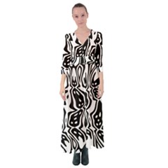 Black And White Abstract Stripe Pattern Button Up Maxi Dress by SpinnyChairDesigns