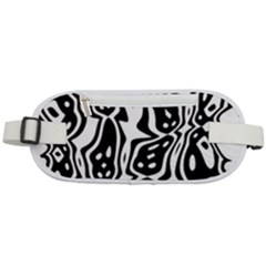 Black And White Abstract Stripe Pattern Rounded Waist Pouch by SpinnyChairDesigns