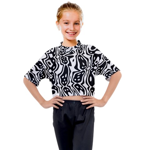 Black And White Abstract Stripe Pattern Kids Mock Neck Tee by SpinnyChairDesigns