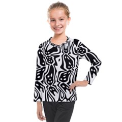 Black And White Abstract Stripe Pattern Kids  Long Mesh Tee