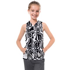 Black And White Abstract Stripe Pattern Kids  Sleeveless Hoodie