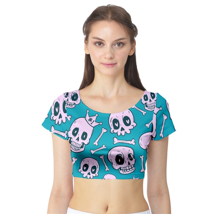 Skull Short Sleeve Crop Top