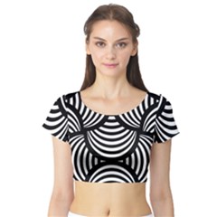 Abstract Black And White Shell Pattern Short Sleeve Crop Top by SpinnyChairDesigns