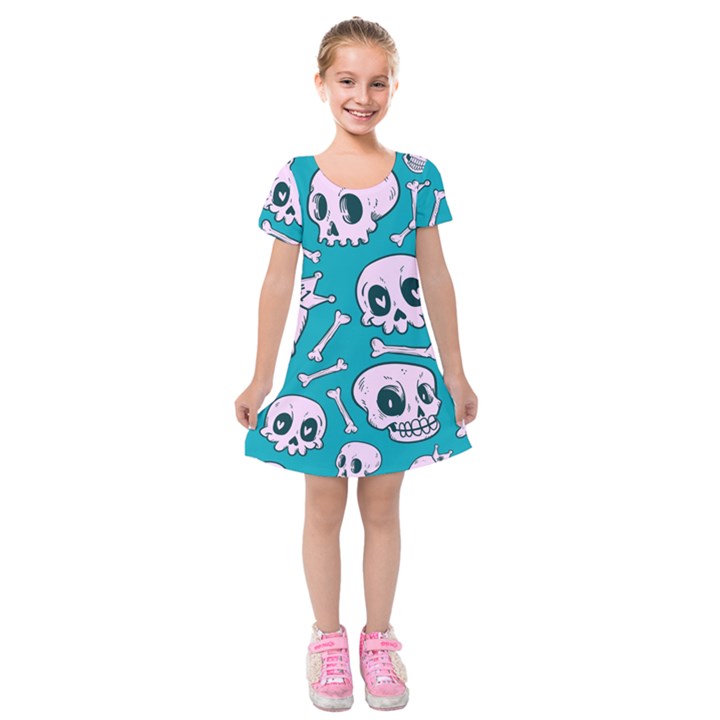 Skull Kids  Short Sleeve Velvet Dress