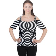 Abstract Black and White Shell Pattern Cutout Shoulder Tee