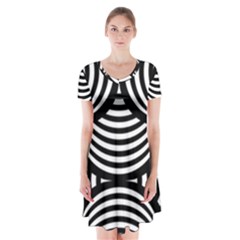 Abstract Black And White Shell Pattern Short Sleeve V-neck Flare Dress by SpinnyChairDesigns