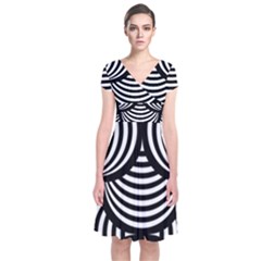 Abstract Black And White Shell Pattern Short Sleeve Front Wrap Dress by SpinnyChairDesigns